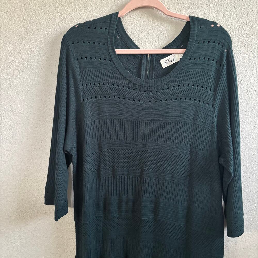 Eliza J Green Long Sleeve Sweater Dress Knee Length Exposed back zipper Sz 3XL - Picture 11 of 12